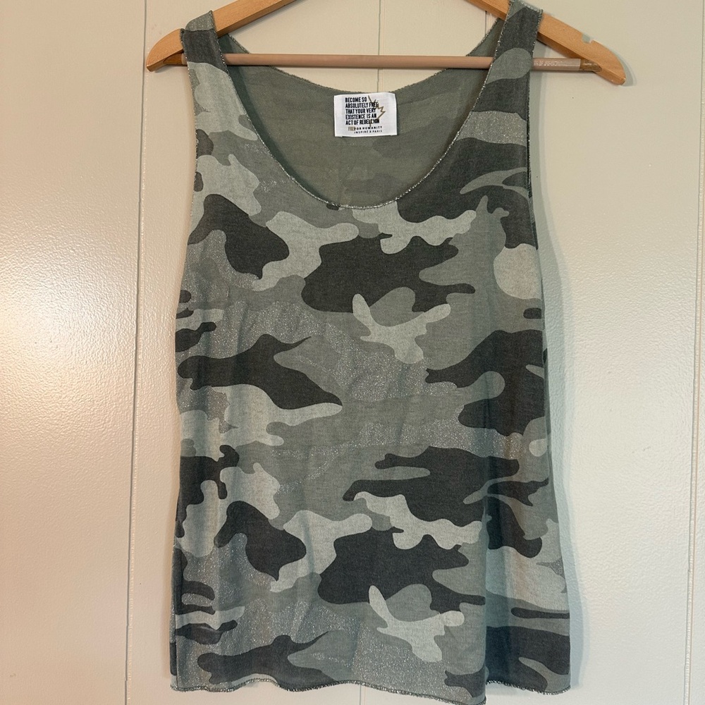 Free For Humanity Camo Tank Top w/ Silver Sparkles